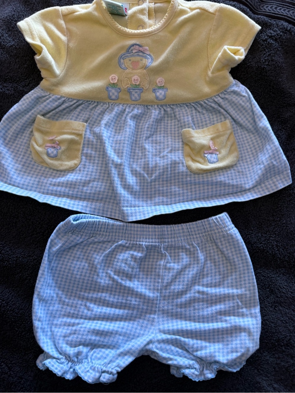 Cute Yellow and Checker Blue  Baby Outfit.